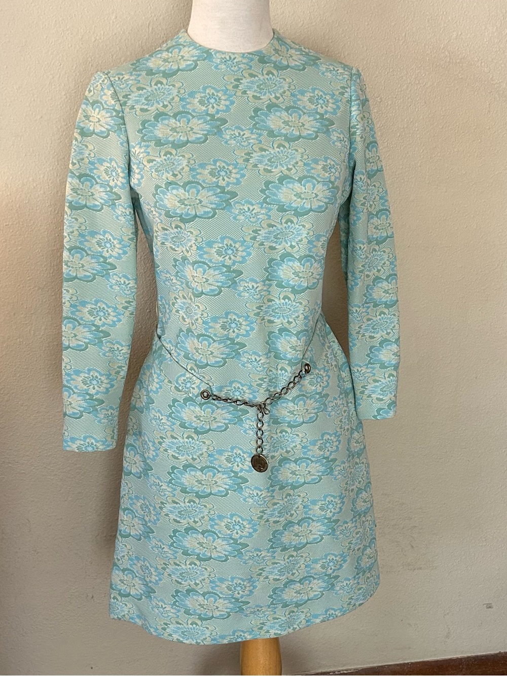 Vintage 60s It’s Better Floral Knit Mod Shift Dress Long Sleeve w/Belt Size 12.